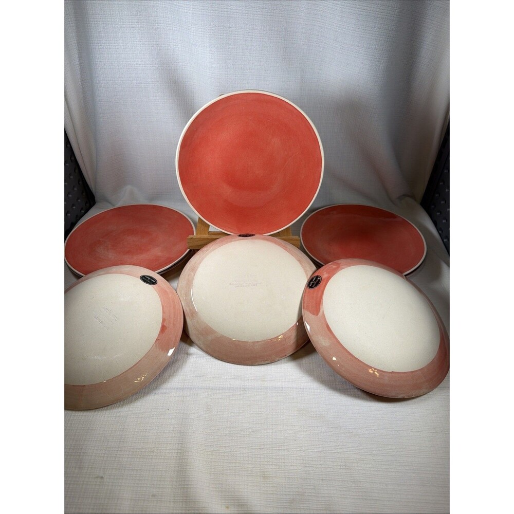 Wonki Ware for Wisteria Coral Handcrafted Ceramic Plates - Set of 4 (New / NWT)